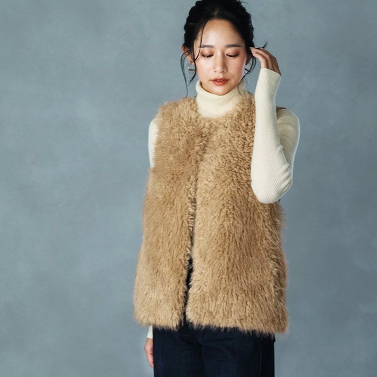 ESMOK エスモックファーベスト　キャメル 中古・古着通販】ESMOK (エスモック) ファーベスト/ A line fur vest