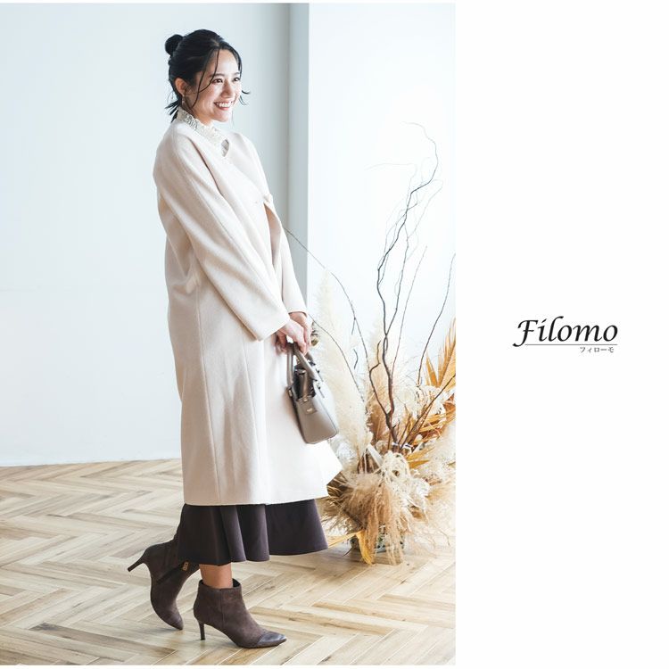 Filomo ノーカラーコート レディース ロングコート カシミヤ ウール