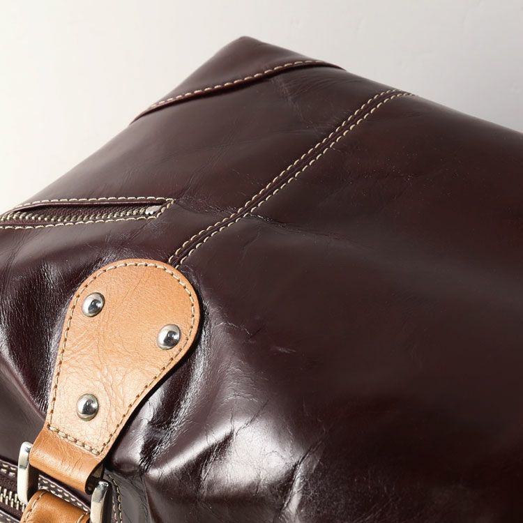 牛革 ボストン バッグ 日本製 フリンジ 2WAY ショルダー ダーク