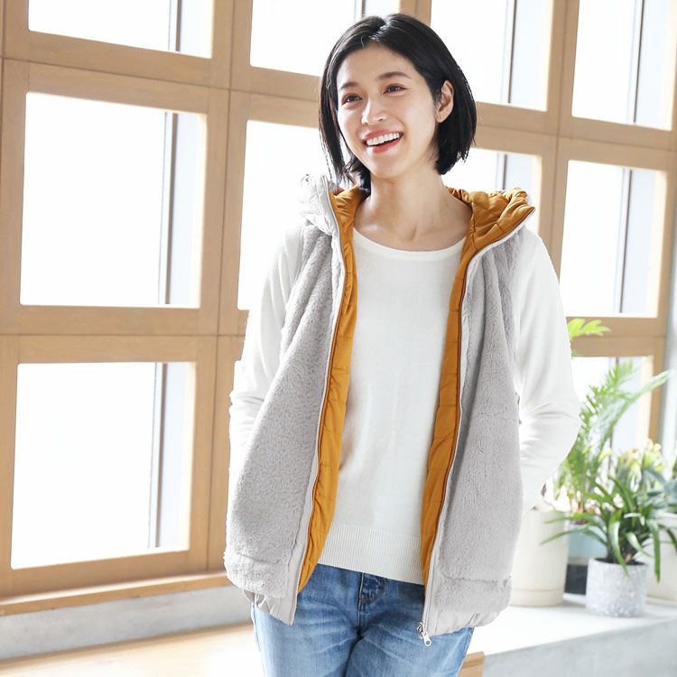 PINORE】 ダウンベスト ラクーン ファー 浅黒い 大人可愛い (M) ブラウン