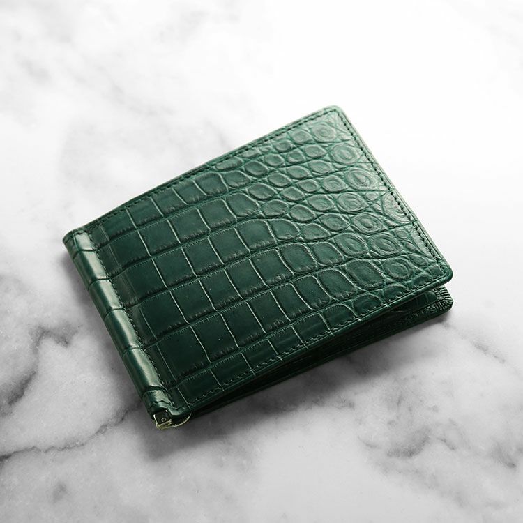 クロコダイル レザー マネークリップ クロコダイル マネークリップ 財布 一枚革 センター取り マット 4FA