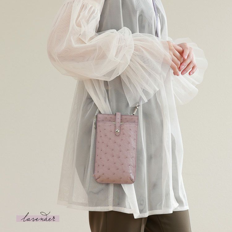 スマホショルダーバッグ本革オーストリッチレディース