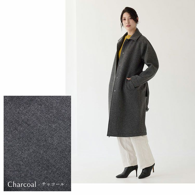 ステンカラーコート尾州ウールウールコートチャコール