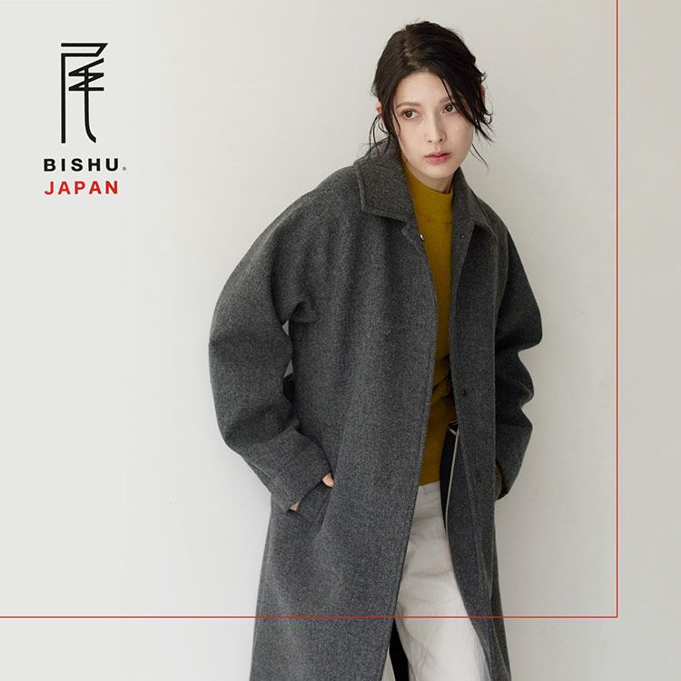 ステンカラーコート尾州ウールウールコートゆったり