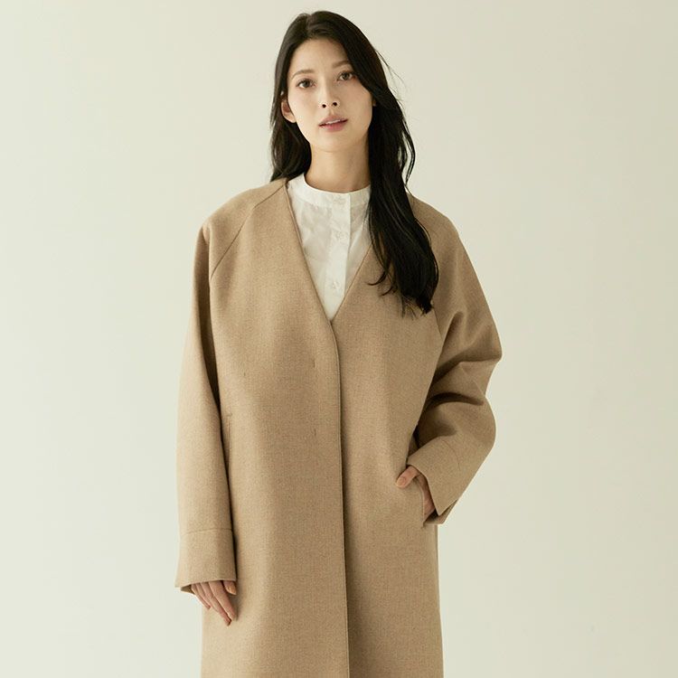ノーカラーコート レディース ウールコート 尾州ウール 軽量 ギフト