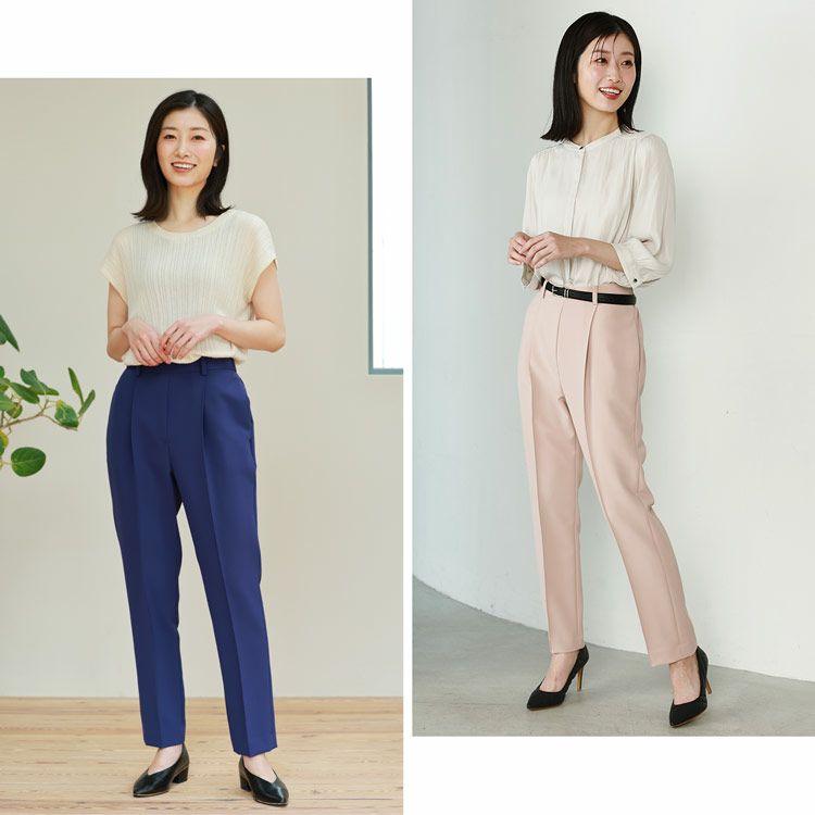 カラーパンツ滑らか軽いアイボリーピンク