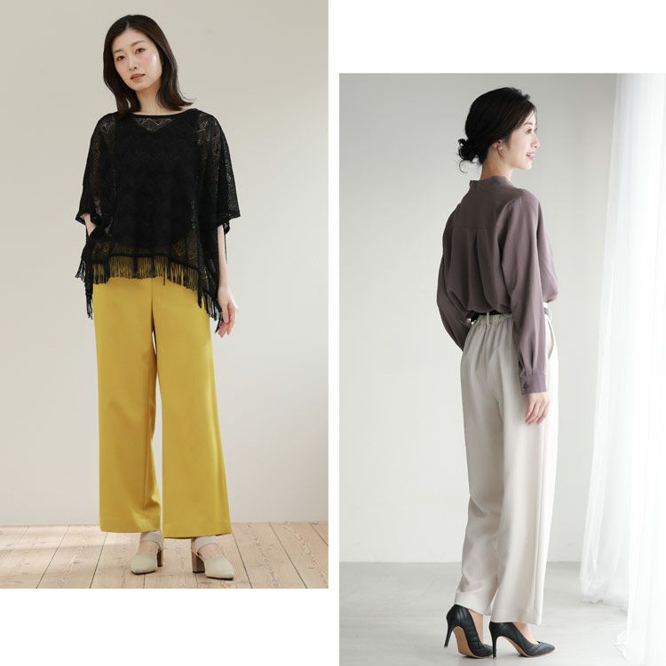 カラーパンツ滑らか軽いマスタードブラック