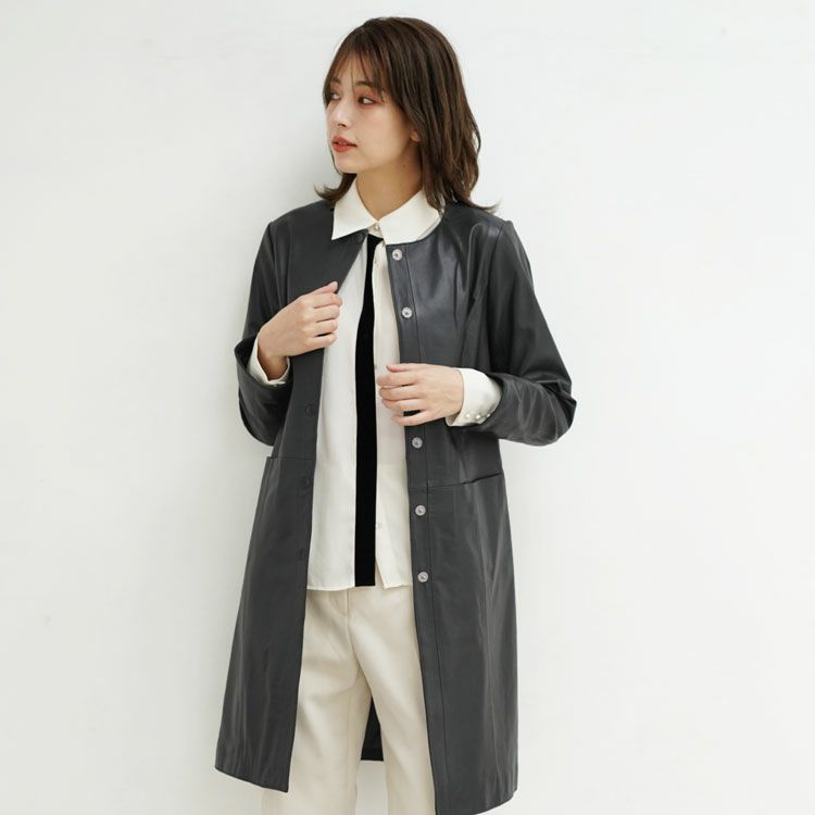 ラムレザーコート　9号 レザーコート 本革 ラム革コート 膝丈 ロングコート トレンチ
