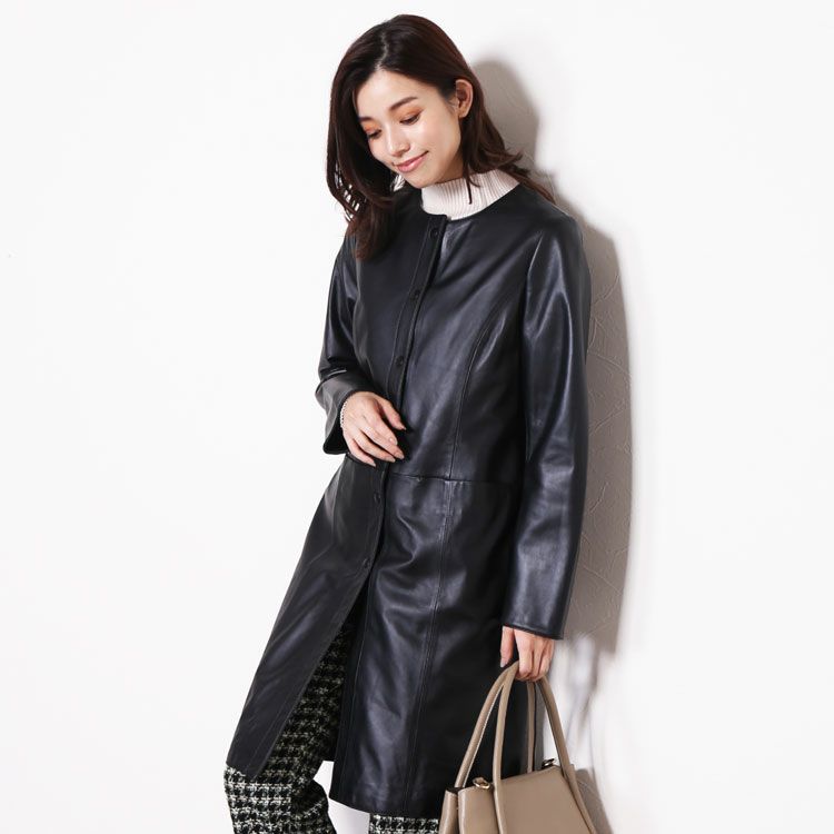 【美品】DNKY　レザーコート　黒　サイズ：US 6　本革 訳あり】レザー コート アウター レディース ラムレザー 本革