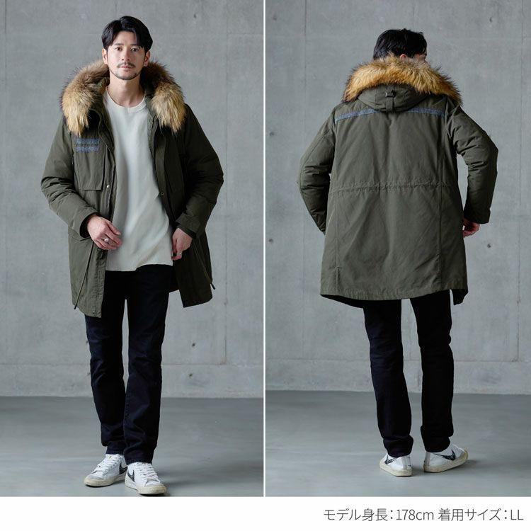 極暖ファー付きフードモッズコートカーキ