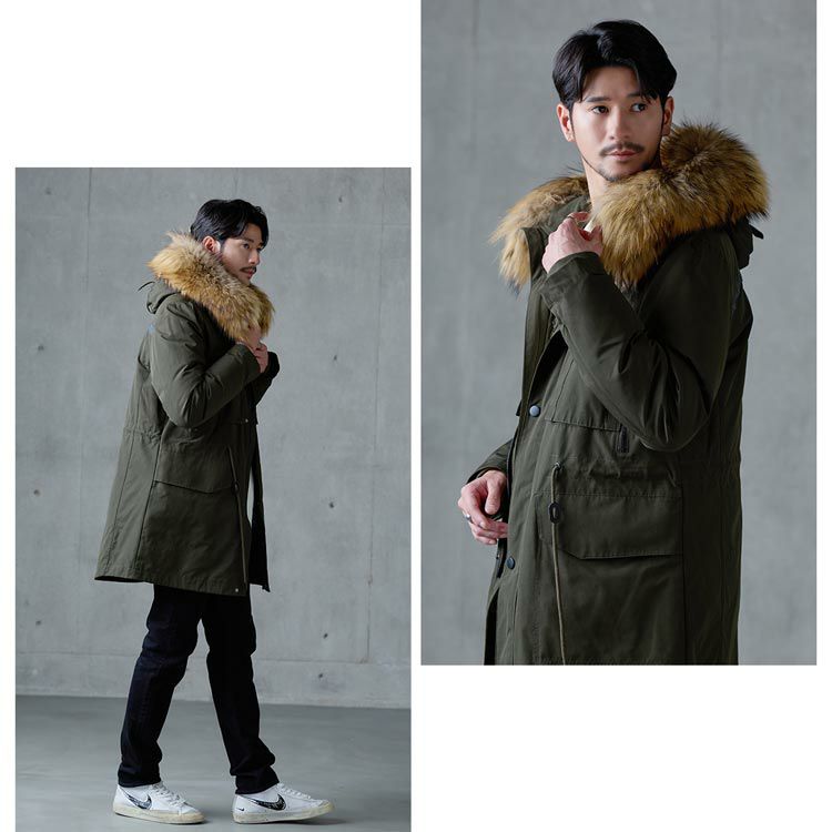 モッズコートダウンライナーフード付きメンズ黒ブラック