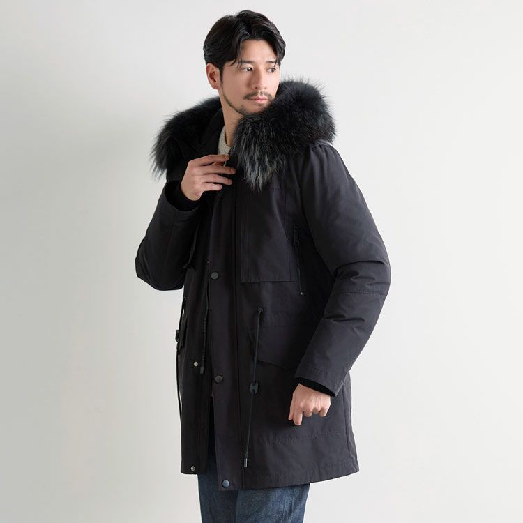 極暖ファー付きフードモッズコートブラック