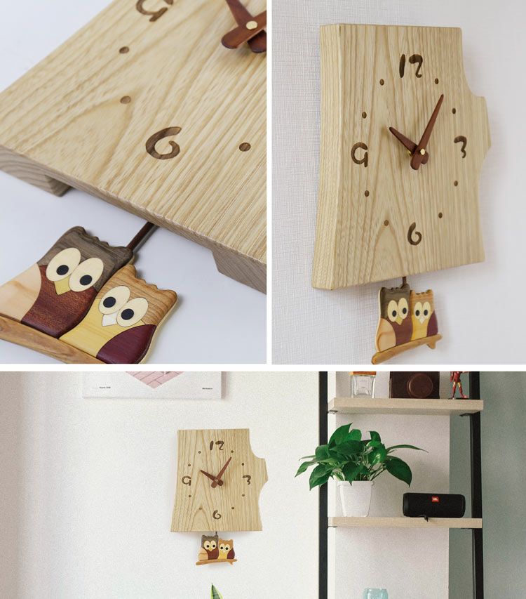 木製木フクロウかわいい時計