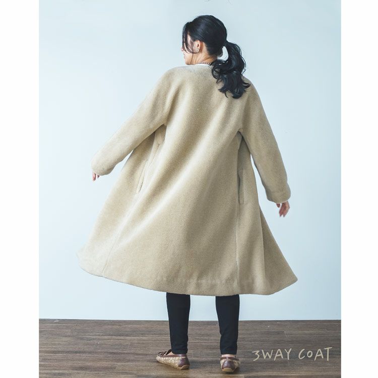 ウールコートダウンベスト付き2WAYキャメルベージュ2点セットレディース(08000292-1r)