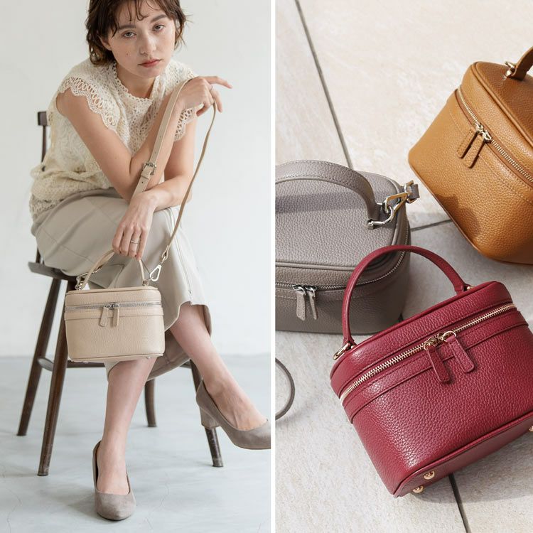 mieno本革バニティーバッグショルダーベルト付き