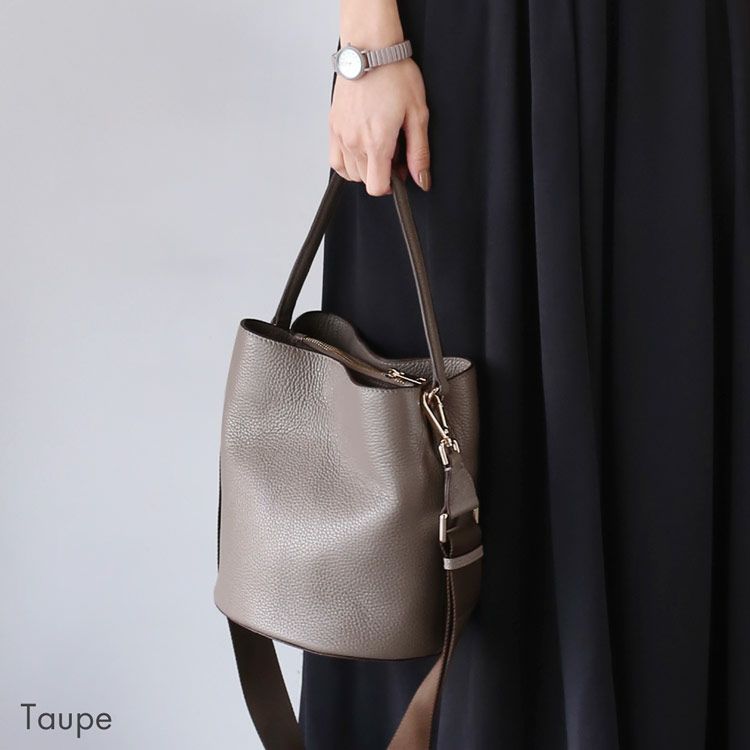 牛革2wayバッグ本革レディース肩掛けハンドバケツ型ブランドmieno収納レディーストープグレー(07000595r)