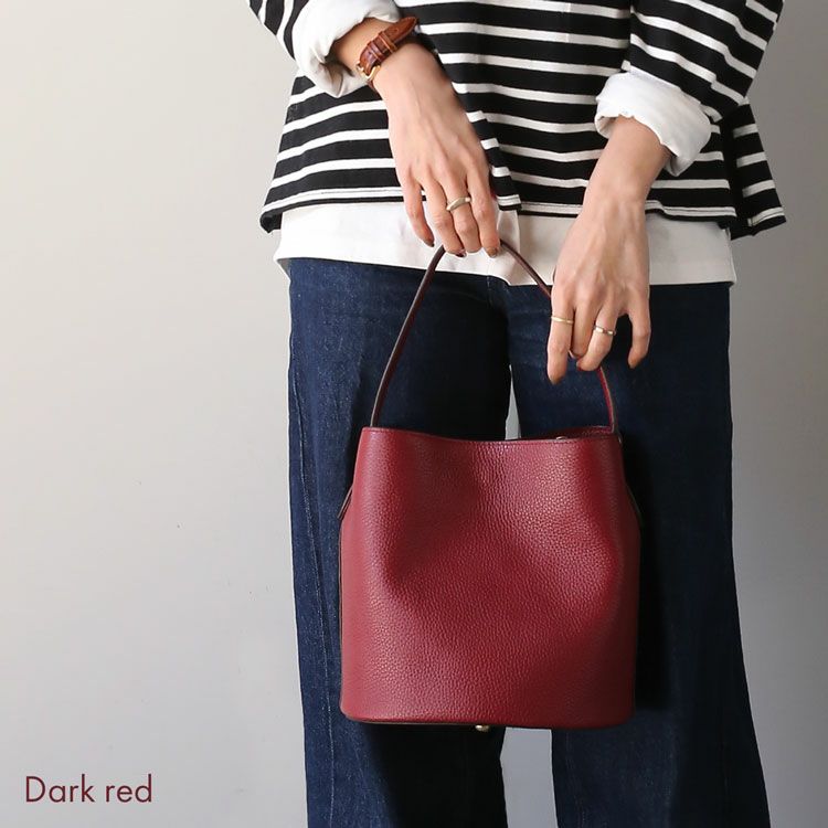 牛革2wayバッグ本革レディース肩掛けハンドバケツ型ブランドmieno収納レディース赤レッド(07000595r)