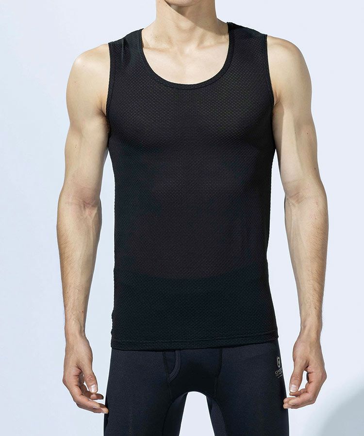 BODYTOUGHNESSノースリーブメンズブラウンドネックシャツ冷感速乾