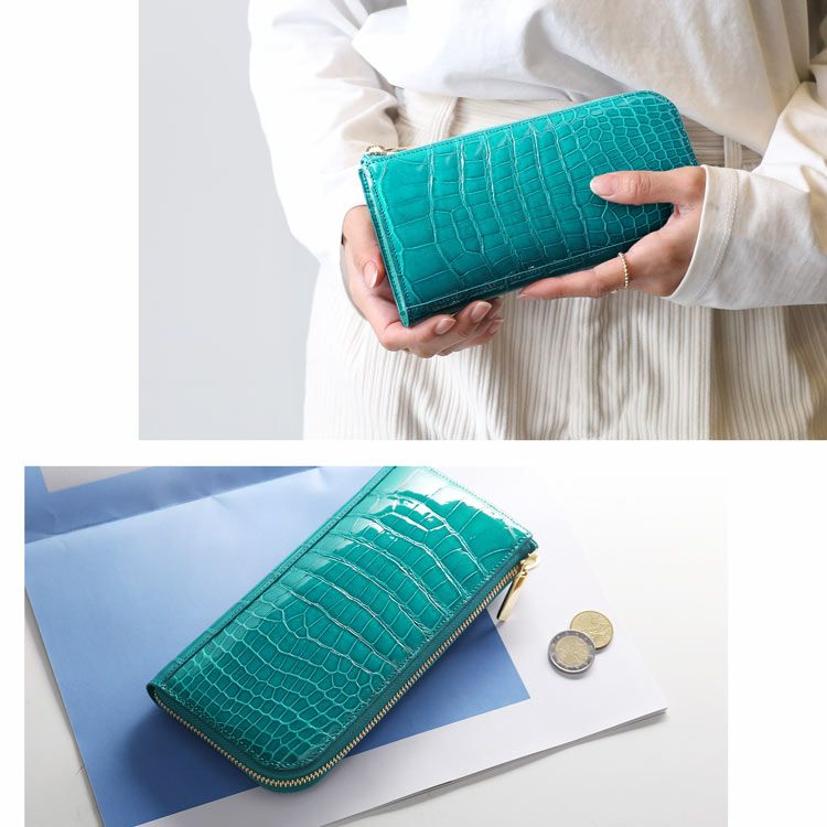 HALEINE クロコダイル 長財布 日本製 L字ファスナー マット 加工 HALEINE 財布 「HALEINE」クロコダイル 長財布 日本製 L字