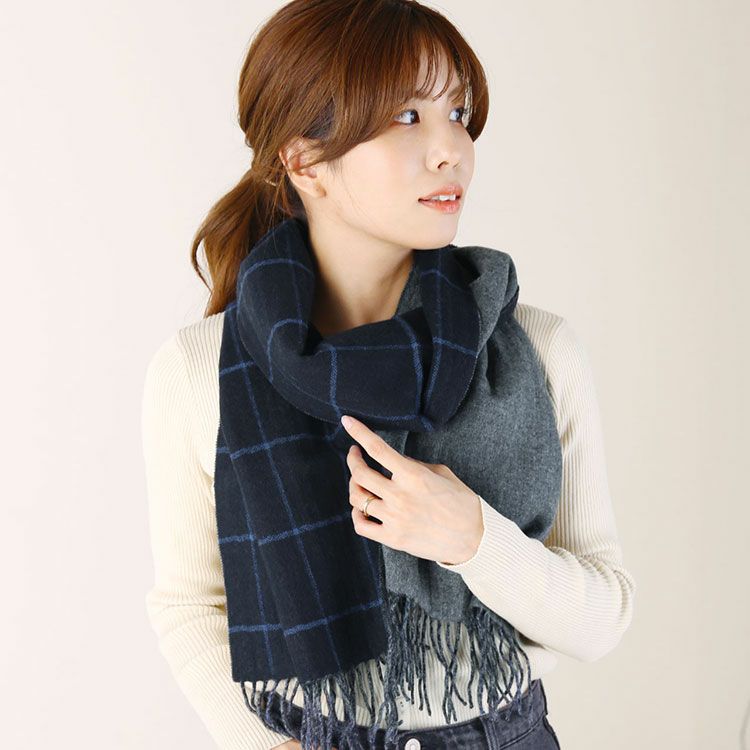 カシミヤ マフラー レディース リバーシブル チェック 無地