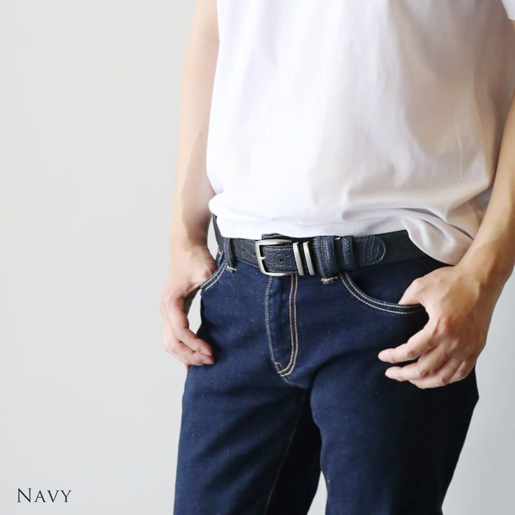 クロコダイルマットシャイニング加工ベルト35mmメンズ男性紳士本革大きいサイズワニ鰐革レザーカジュアルビジネス通勤プレゼントラッピングギフト父(06001827r)