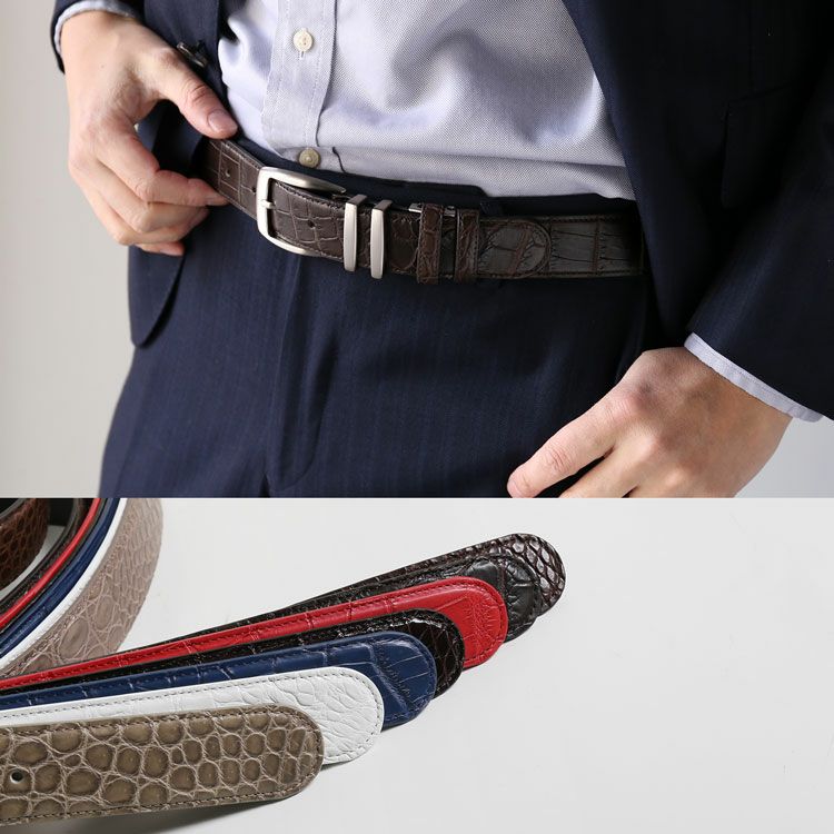 クロコダイルマットシャイニング加工ベルト35mmメンズ男性紳士本革大きいサイズワニ鰐革レザーカジュアルビジネス通勤プレゼントラッピングギフト父(06001827r)