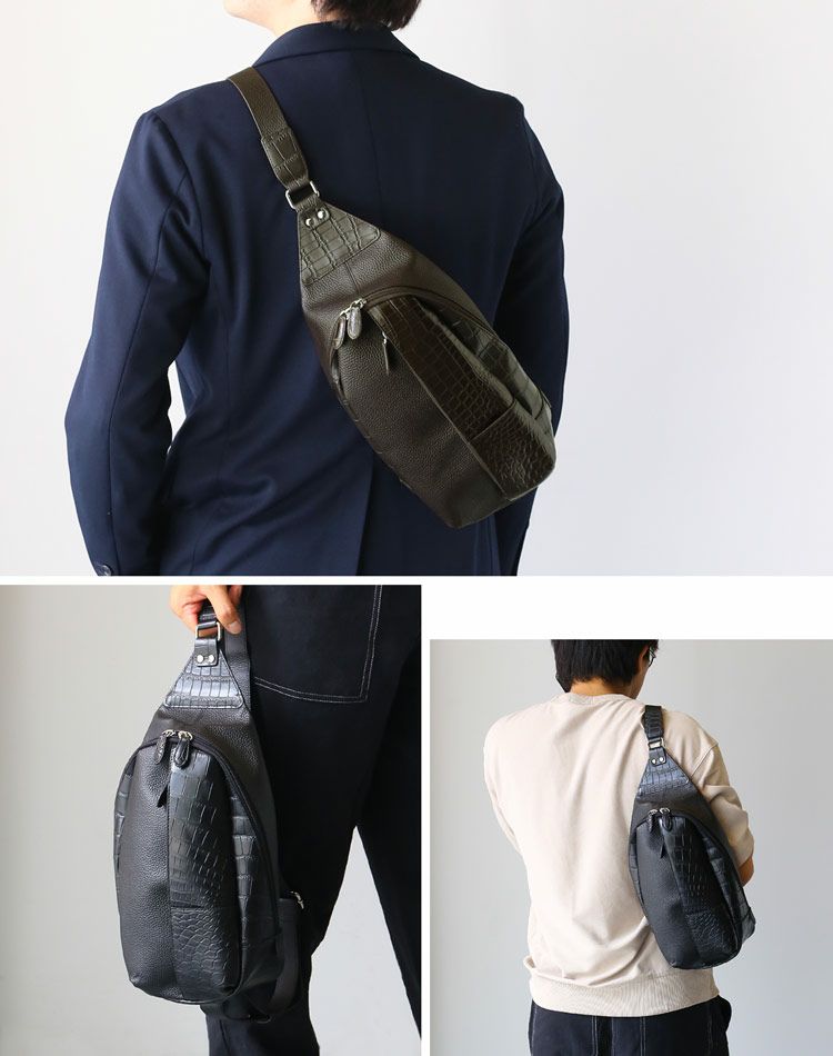 クロコダイルボディバッグマット加工牛革型押しユニセックスショルダーバッグ肩掛けレディースワニ革本革お出掛け母女性ギフトプレゼント4FA(06001832r)