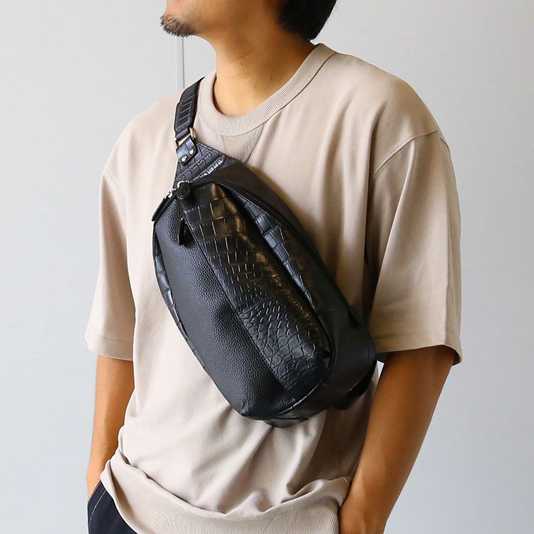 牛革 クロコダイル ボディバッグ マット加工 型押し ショルダーバッグ