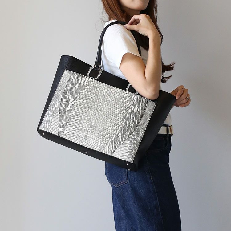 リザード トートバッグ レディース アウトポケット付き 日本製 4FA