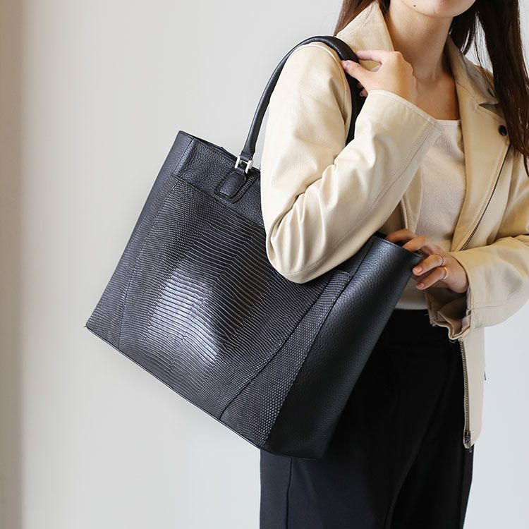 リザード トートバッグ レディース アウトポケット付き 日本製 4FA