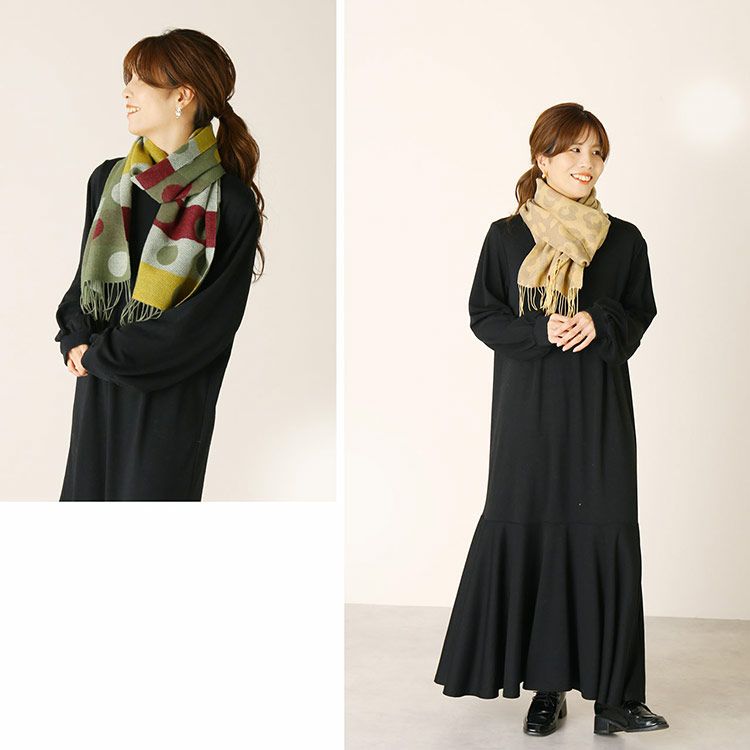 カシミヤ 100% マフラー ジャガード レディース ドット レオパード