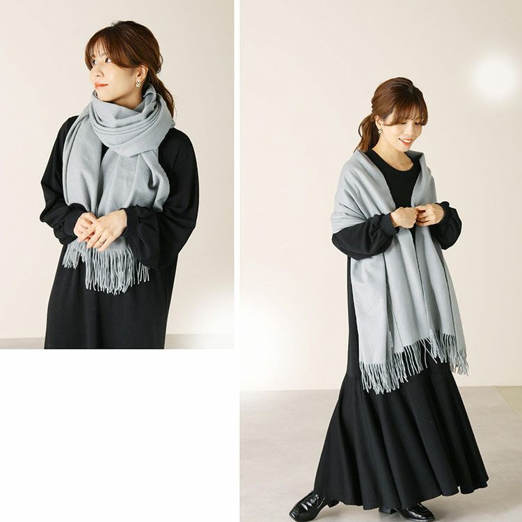 カシミヤ 100% ストール マフラー レディース ライトグレー 大判