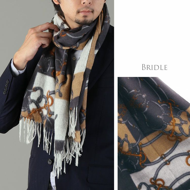 カシミヤ100%メンズストールブライドル