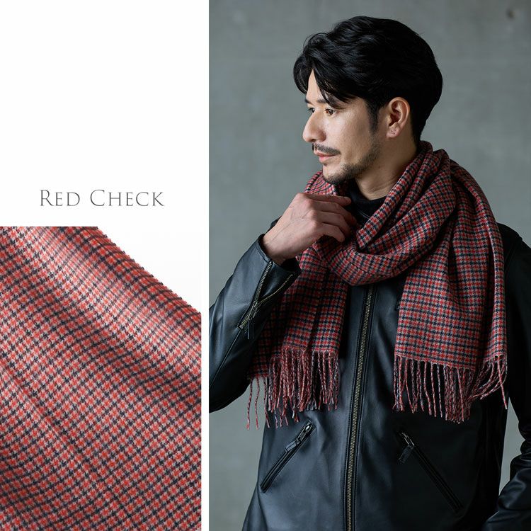 カシミヤ100%メンズストールレッドチェック