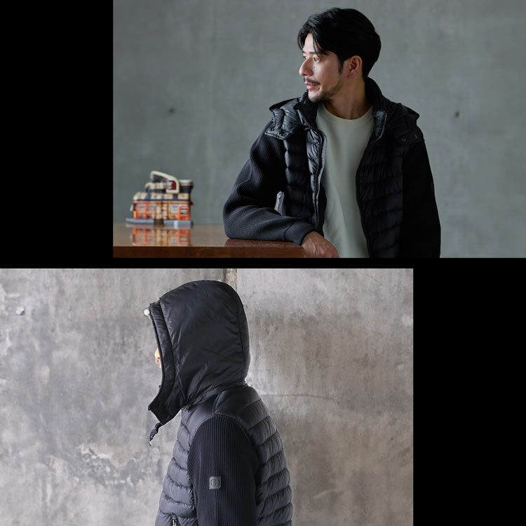 HALEINEフード付きメンズダウンジャケットネイビー