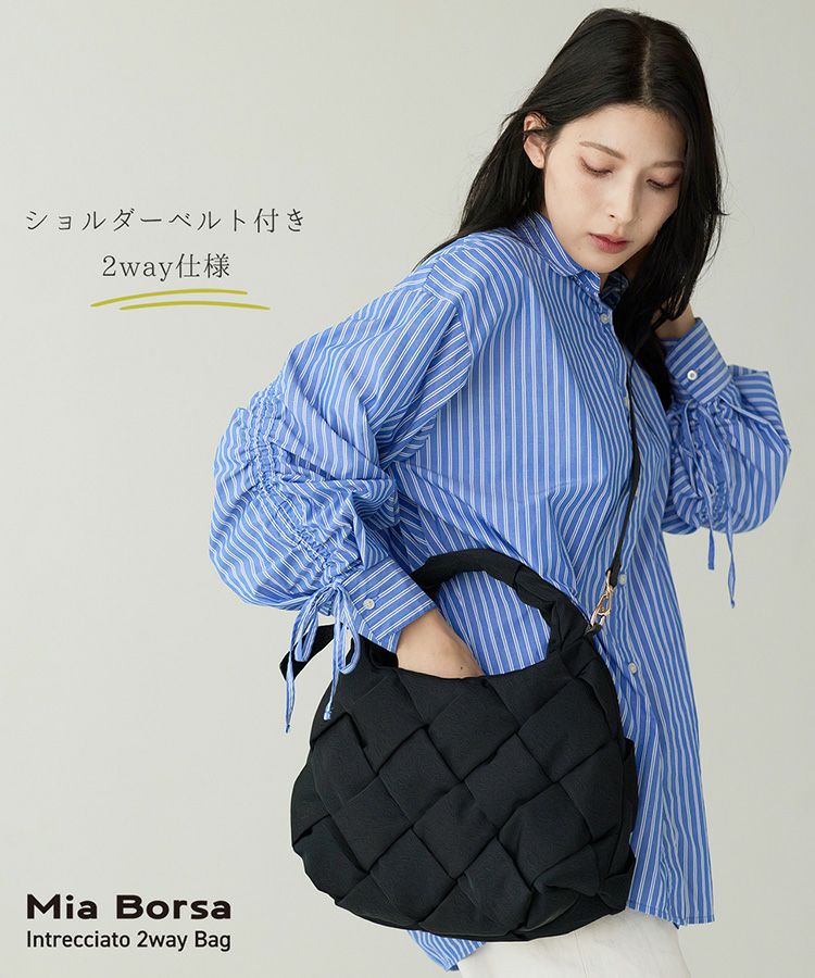 MiaBorsaナイロンメッシュバッグイントレチャート2WAY軽量軽い編み込みブラック7F(07000643r)