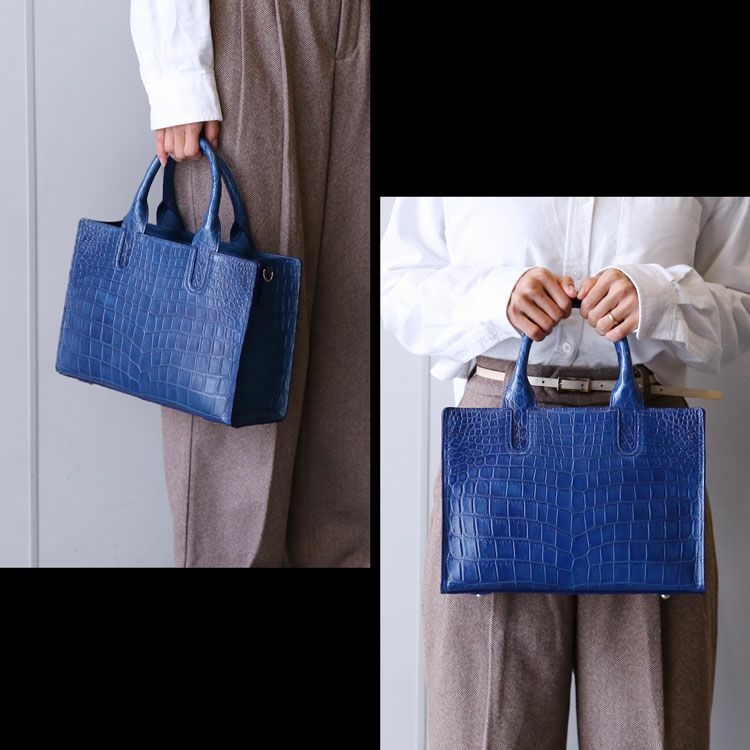 藍染め クロコダイル トートバッグ 日本製 2way センター取り 藍染め クロコダイル トートバッグ 日本製 2way センター取り