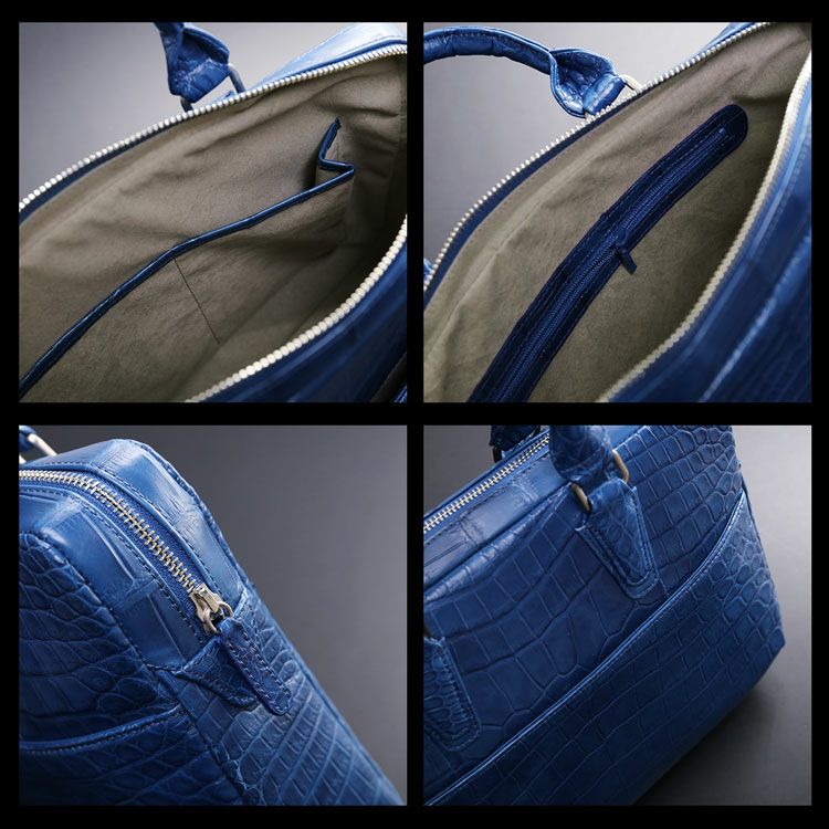 藍染め クロコダイル ビジネスバッグ 小さめ メンズ ブリーフケース
