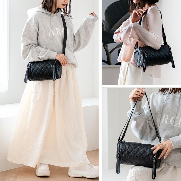 牛革ショルダーバッグロール型キルティング