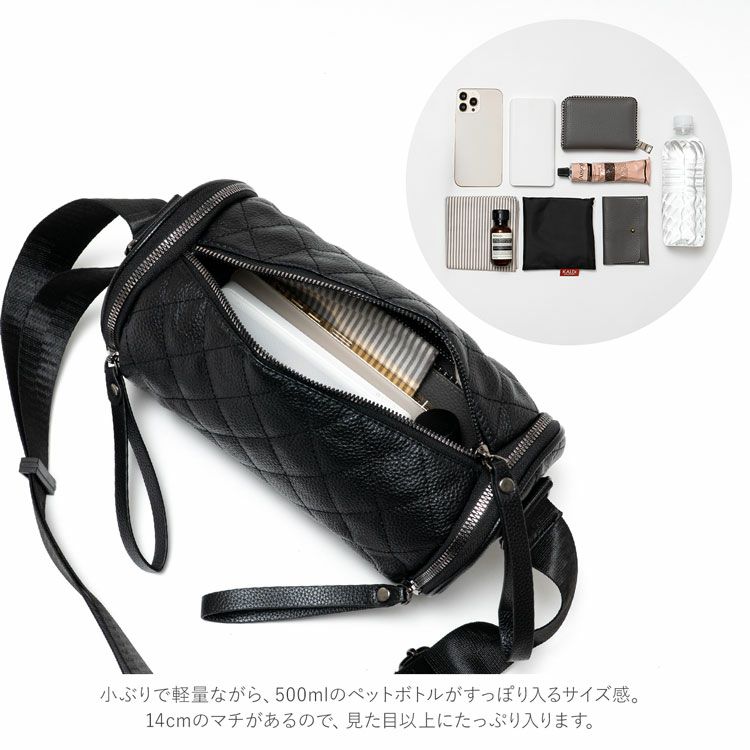 牛革ショルダーバッグロール型キルティング