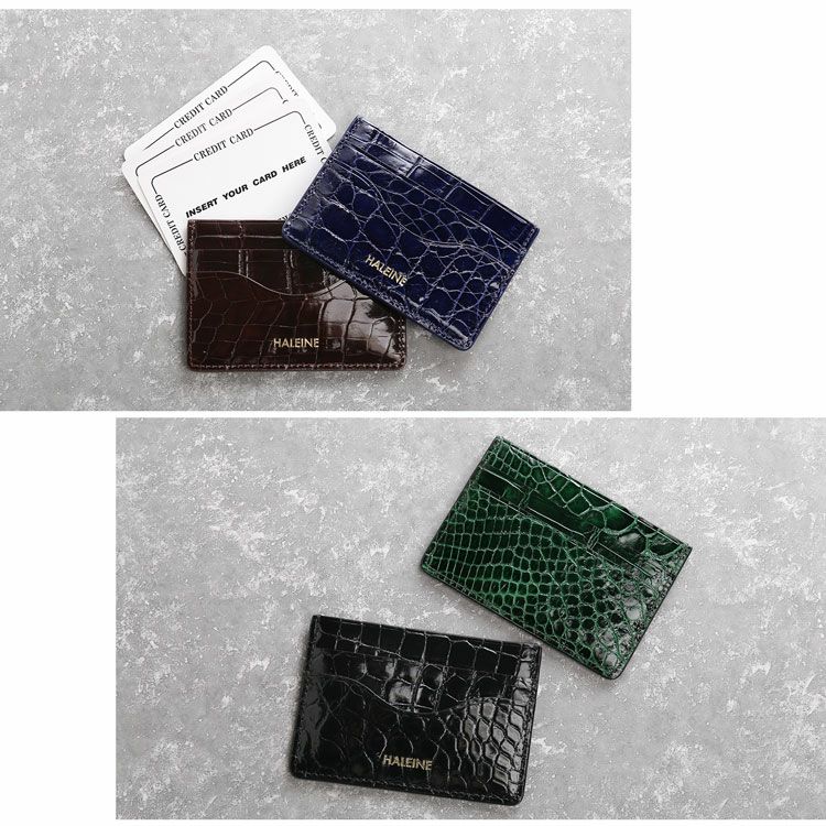 クロコダイルシャイニングカードケース薄型パスケースメンズミニマル