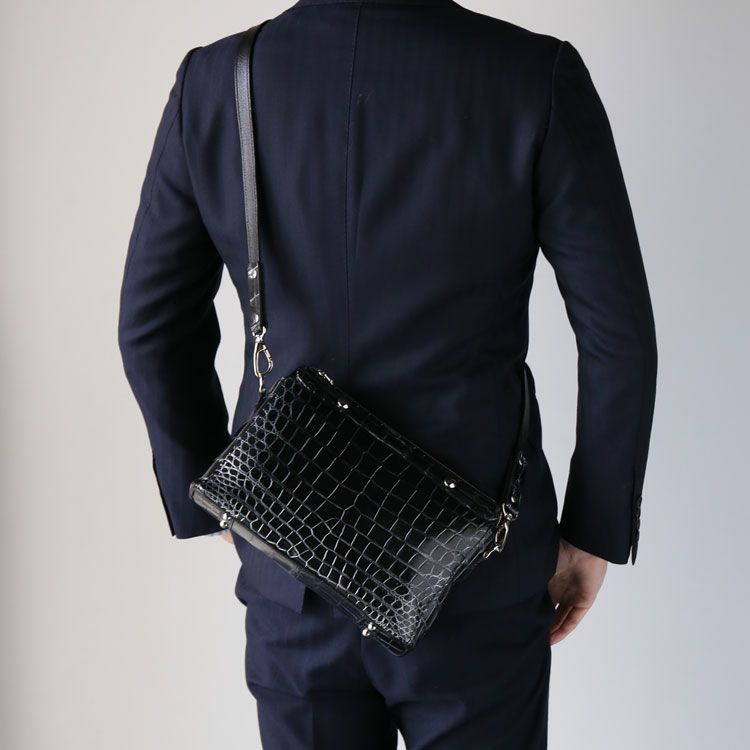 クロコダイルマット3wayバッグハンドバッグ日本製JRAセンター取り目地染め