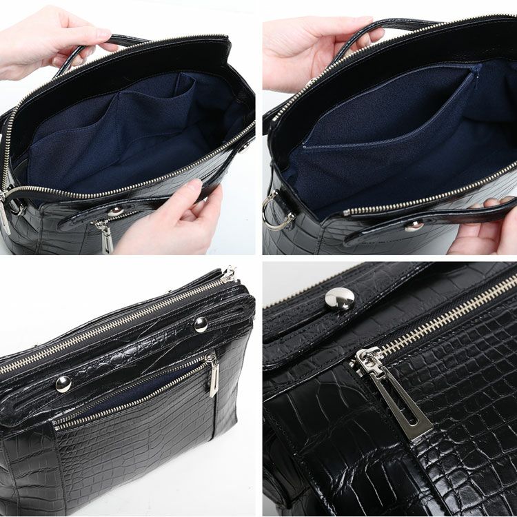 クロコダイルマット3wayバッグハンドバッグ日本製JRAセンター取り目地染め