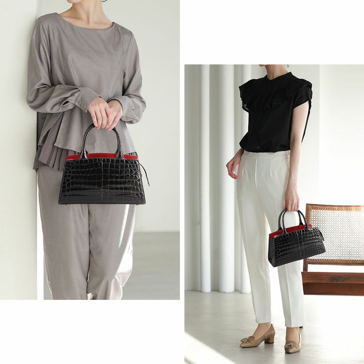 ナイルクロコダイル2wayハンドバッグブラック