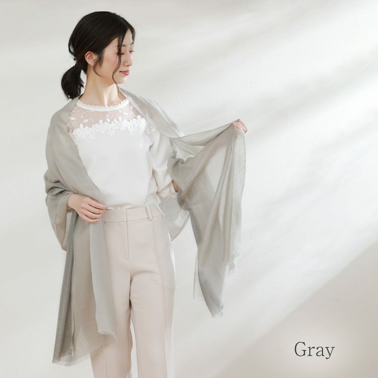 ストール薄手大判ルク調ウールレディースラメグレー