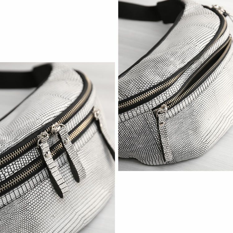 両開ファスナー式のリザード日本製ボディバッグ