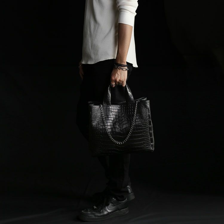 スモールクロコダイルメンズトートバッグ