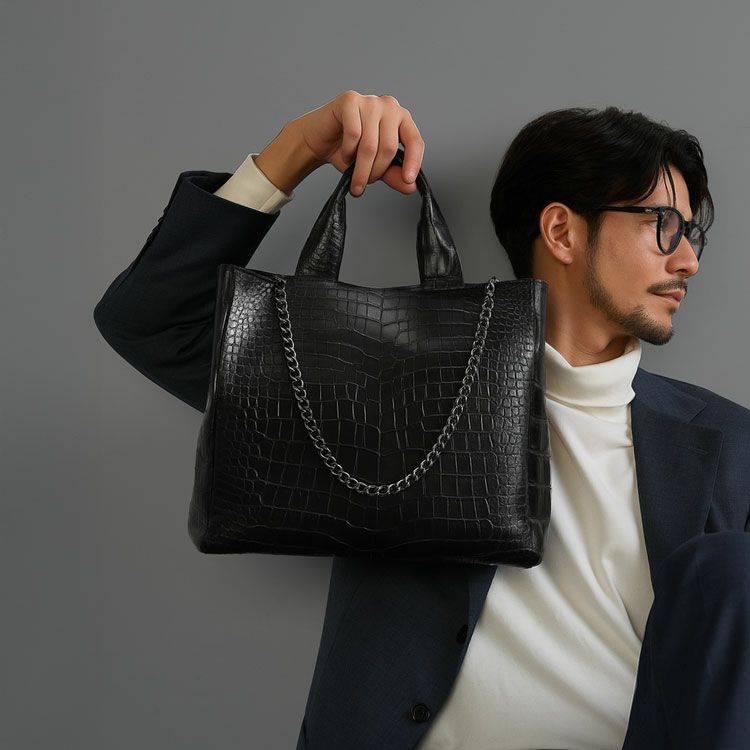 スモールクロコダイルメンズトートバッグ