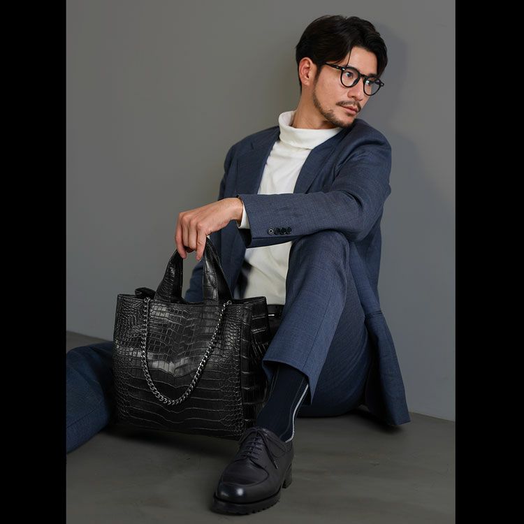 スモールクロコダイルメンズトートバッグ