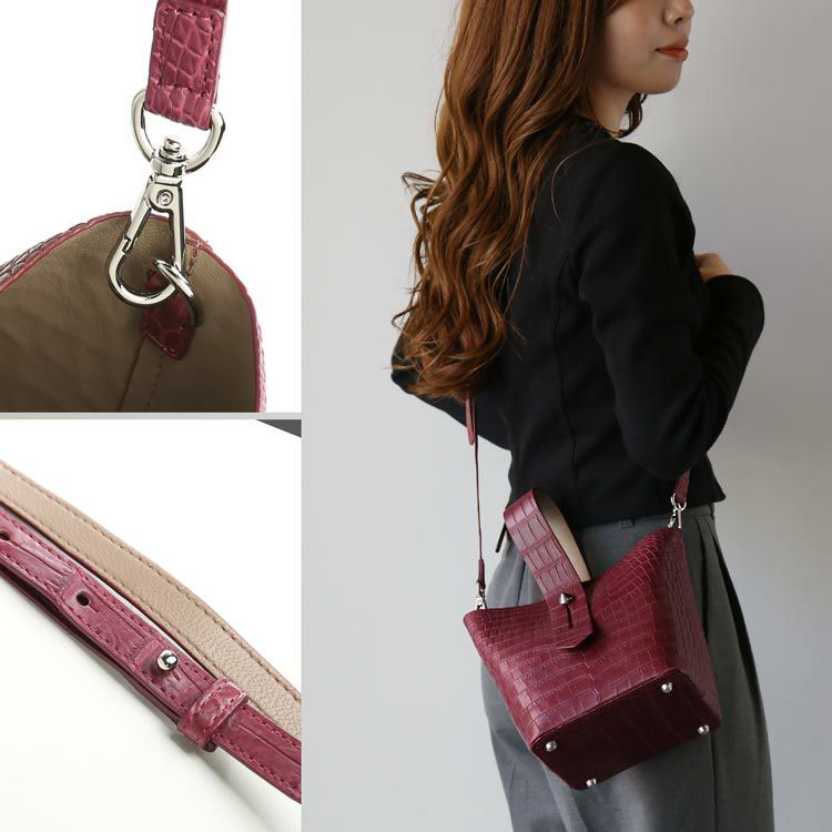 クロコダイルマットレディースバッグワンハンドルバイカラー小さめショルダーバッグ